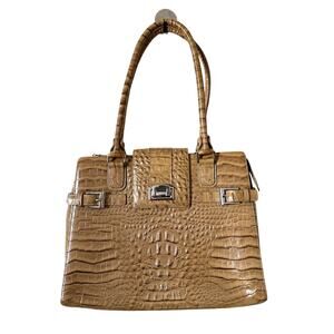 Charlie Lapson Beige Tan Crocodile Embossed Leather Purse